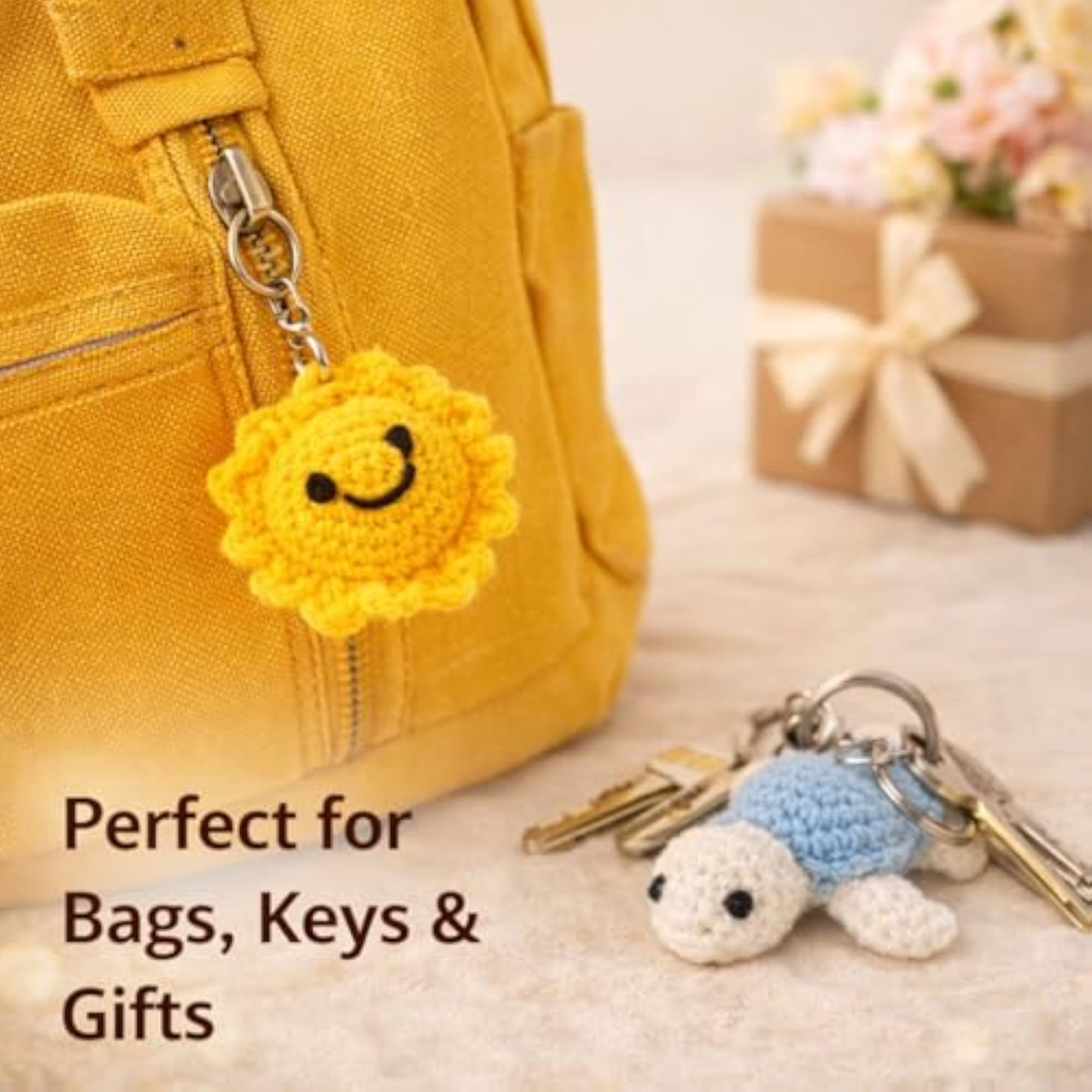 Amigurumi Keychain Set of 4 - Assorted Animals & Flowers